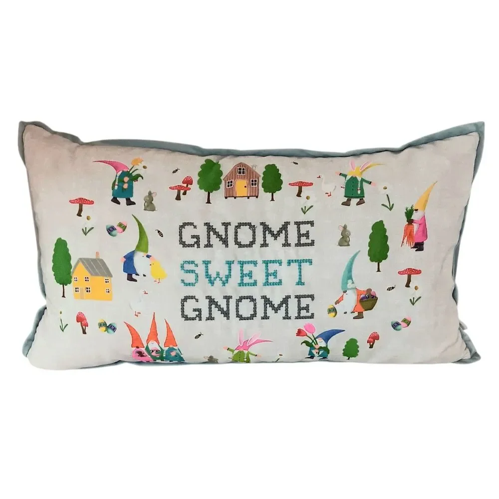 Isaac Mizrahi Gnome Sweet Gnome Feather Pillow Spring Easter Flowers Mushrooms